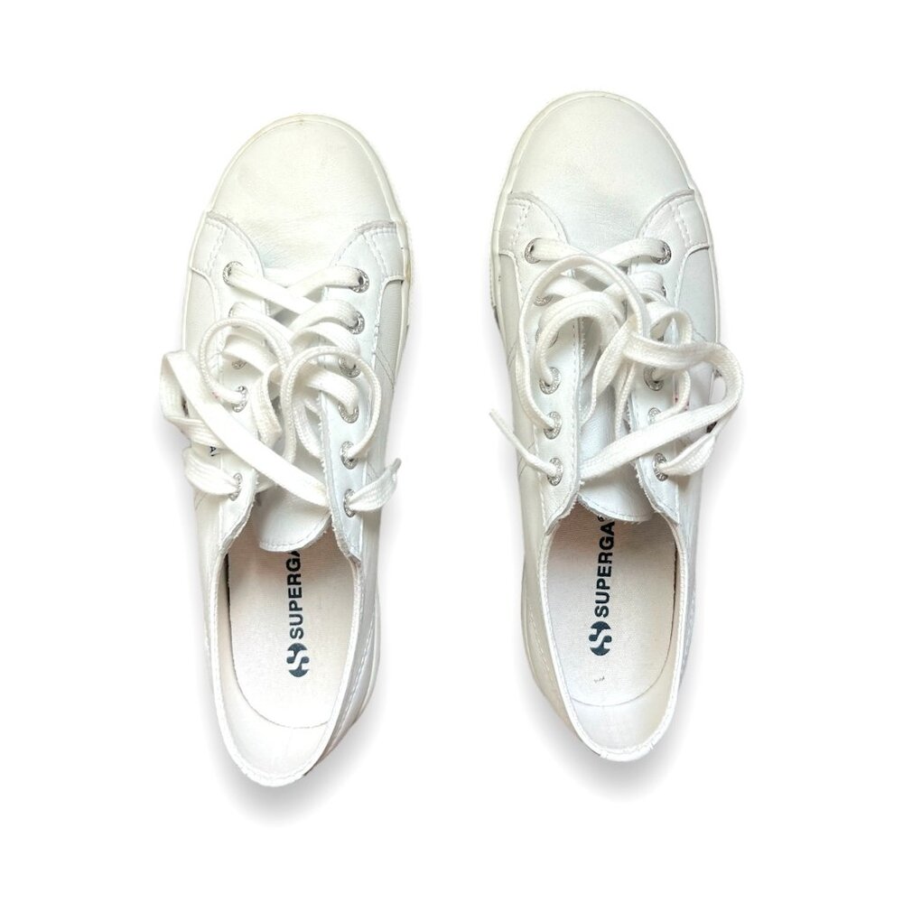 Supergo 2790 Nappa Optical White Leather Platform Sneakers - US size 8